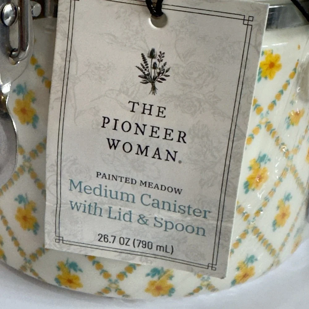 Pioneer Woman Medium Stoneware Canister w/ Lid & Spoon Painted Meadow New Sealed